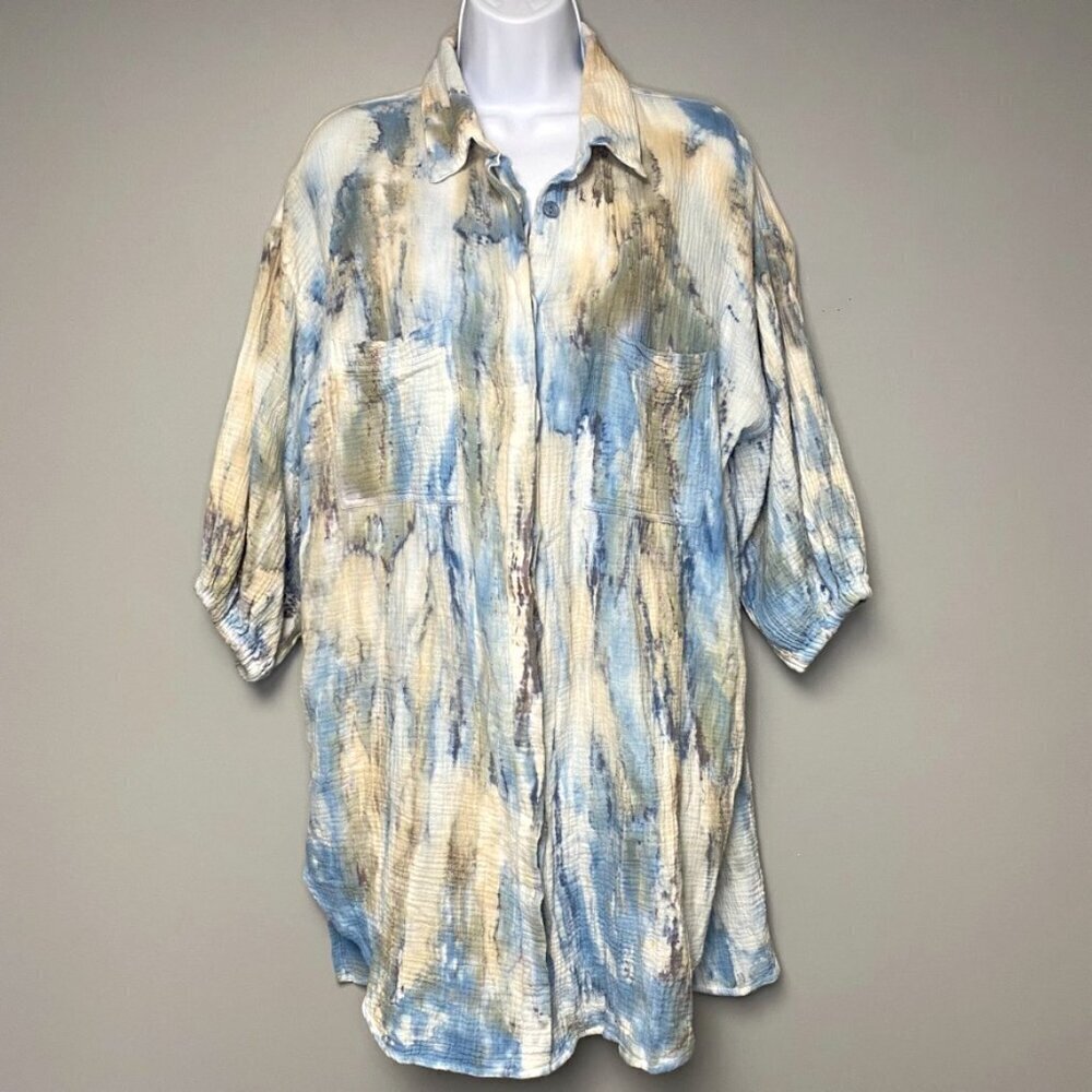 YFB‎ Gauze Artsy Lagenlook Oversized Tie-Dye Button Up Women's Size S